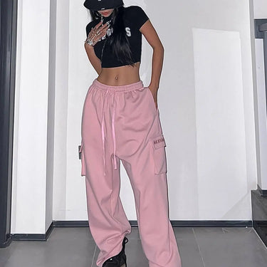 Y2K Pink Cargo Parachute Pants Oversize Hip Hop Jogging Sweatpants