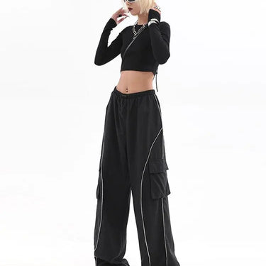 Y2K Women Black Streetwear Techwear Cargo Korean